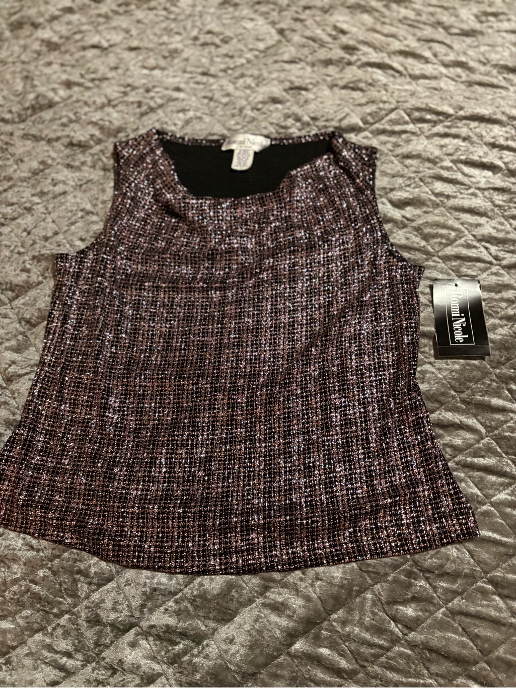 Ronni Nicole Metallic Tweed Shell In Purple And Black #1704